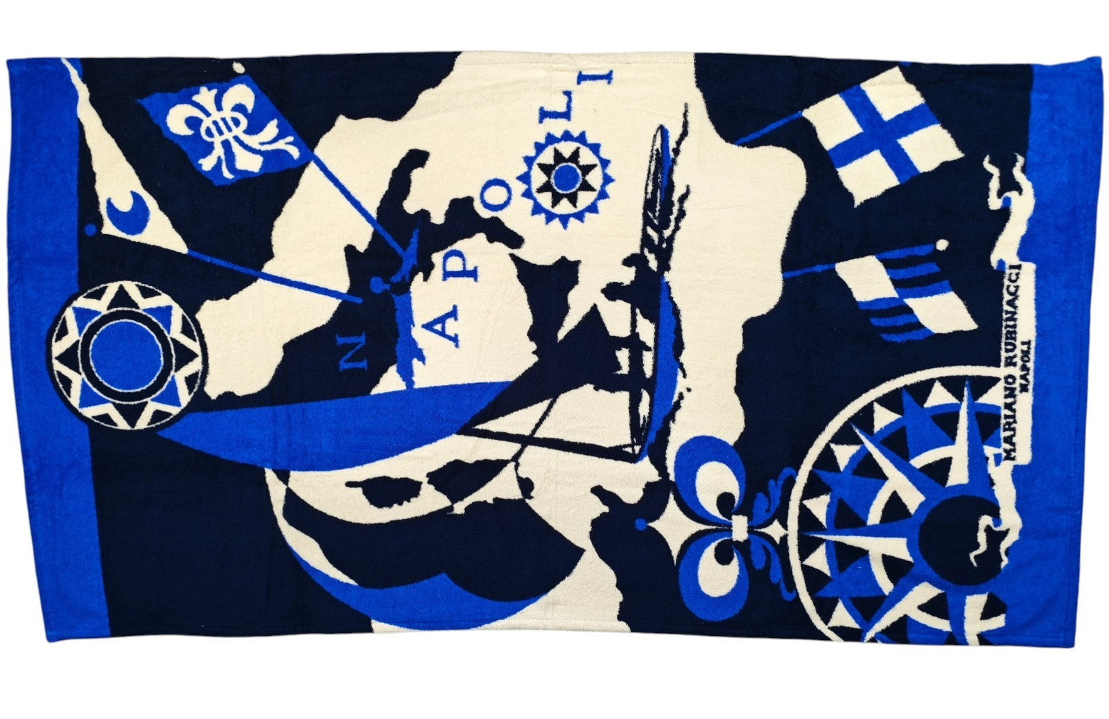 550$ RUBINACCI "Napoli" Beach Towel 100x180 cm White / Blue Italian Luxury