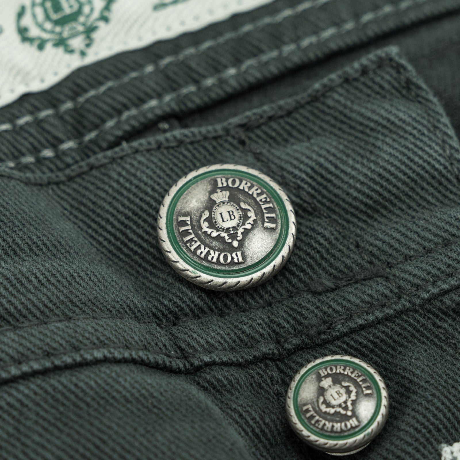 415$ LUIGI BORRELLI NAPOLI Forest Green Denim Jeans Pant Cotton 33 US / 49 EU