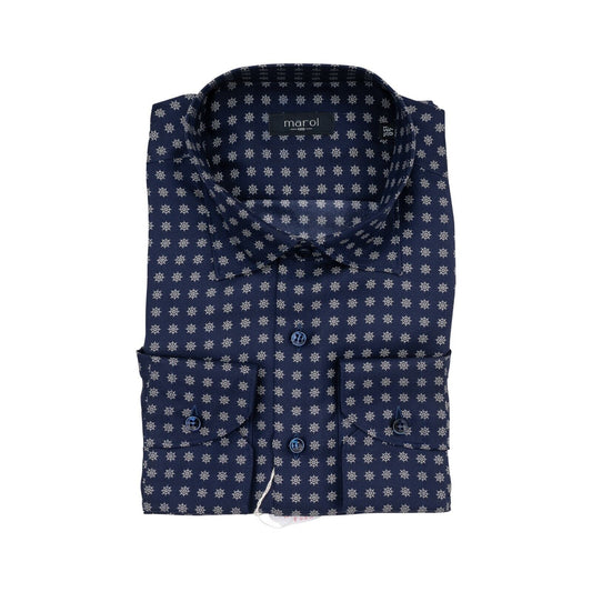 1400$ MAROL BOLOGNA Shirt Blue  "Rudder" 100% COMO SILK Satin  15.75 - 40