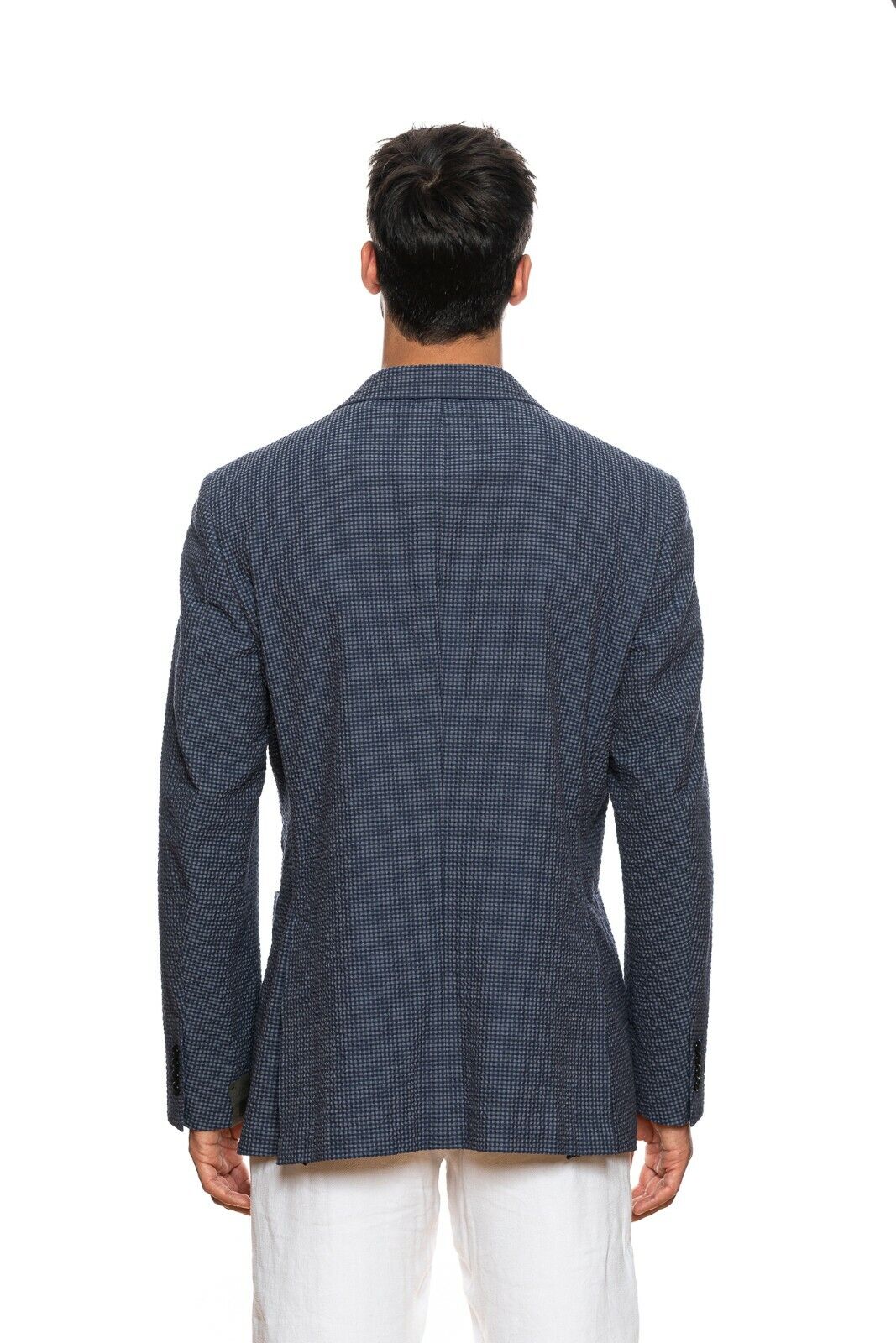 BELVEST Blue Cotton Micro Checks Jacket Blazer 46 US / 56 EU 7R