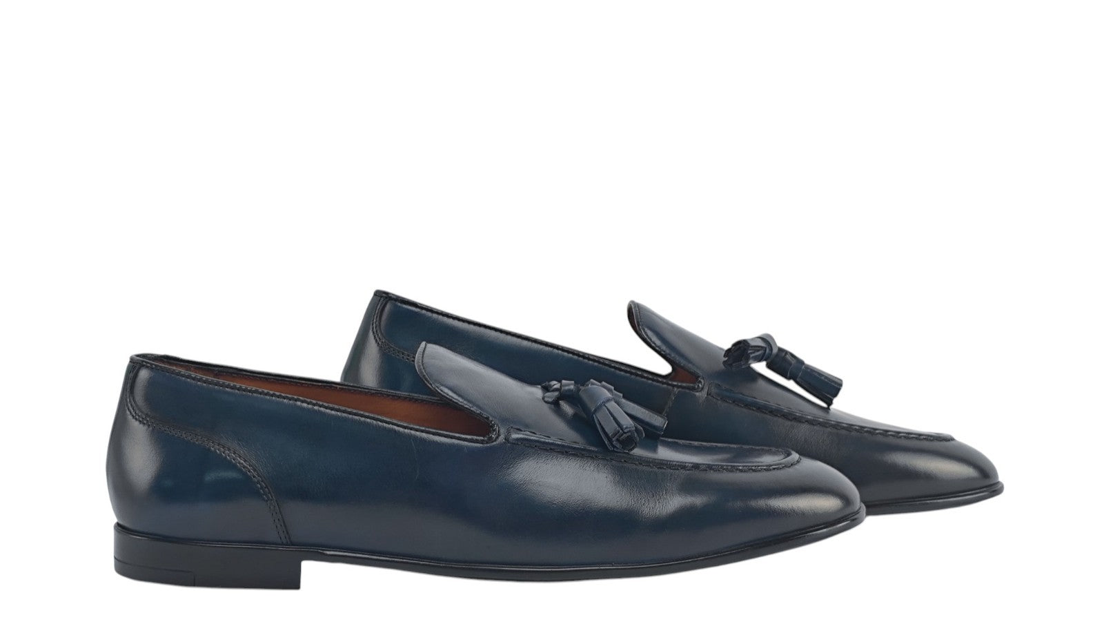 1200$ TESTONI Blue Tassel Loafer Shoes Burnished Calf 8 UK / 9 US / 42 IT