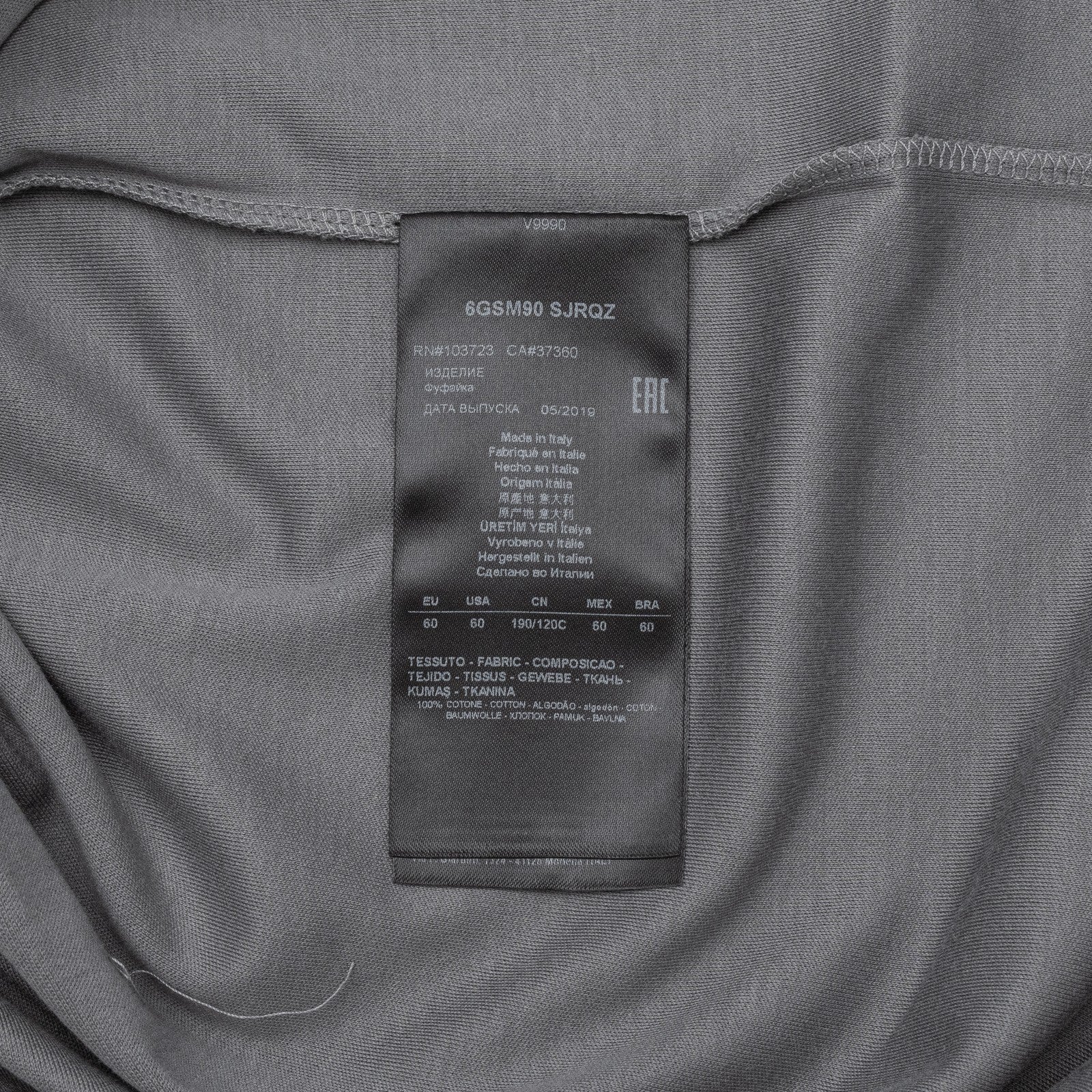 570$ GIORGIO ARMANI T-Shirt Logo Gray Ash 100% Cotton Jersey 50 US / 60 EU