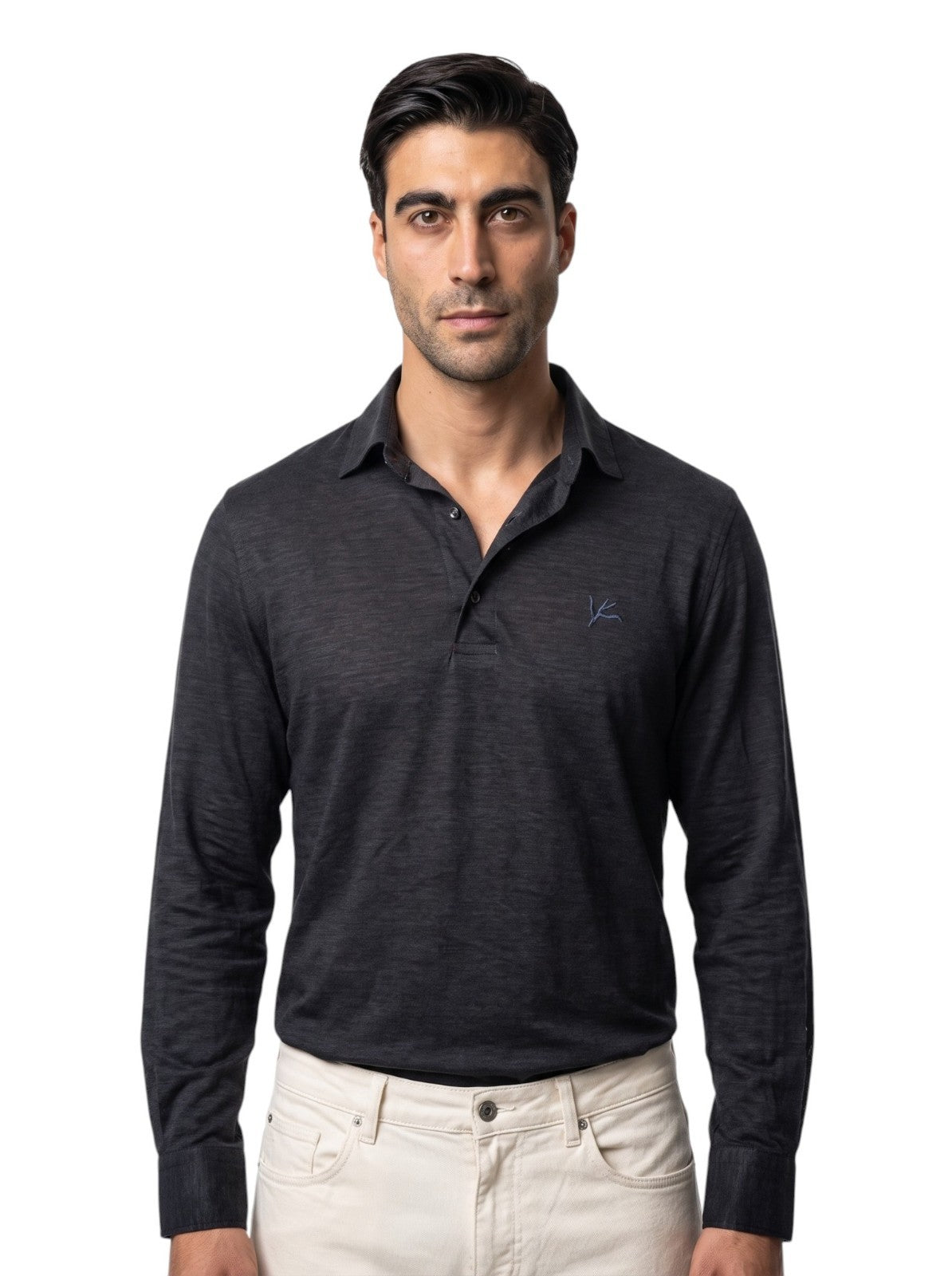1100$ ISAIA NAPOLI Blue Handmade Polo Long Sleeve Extrafine Wool