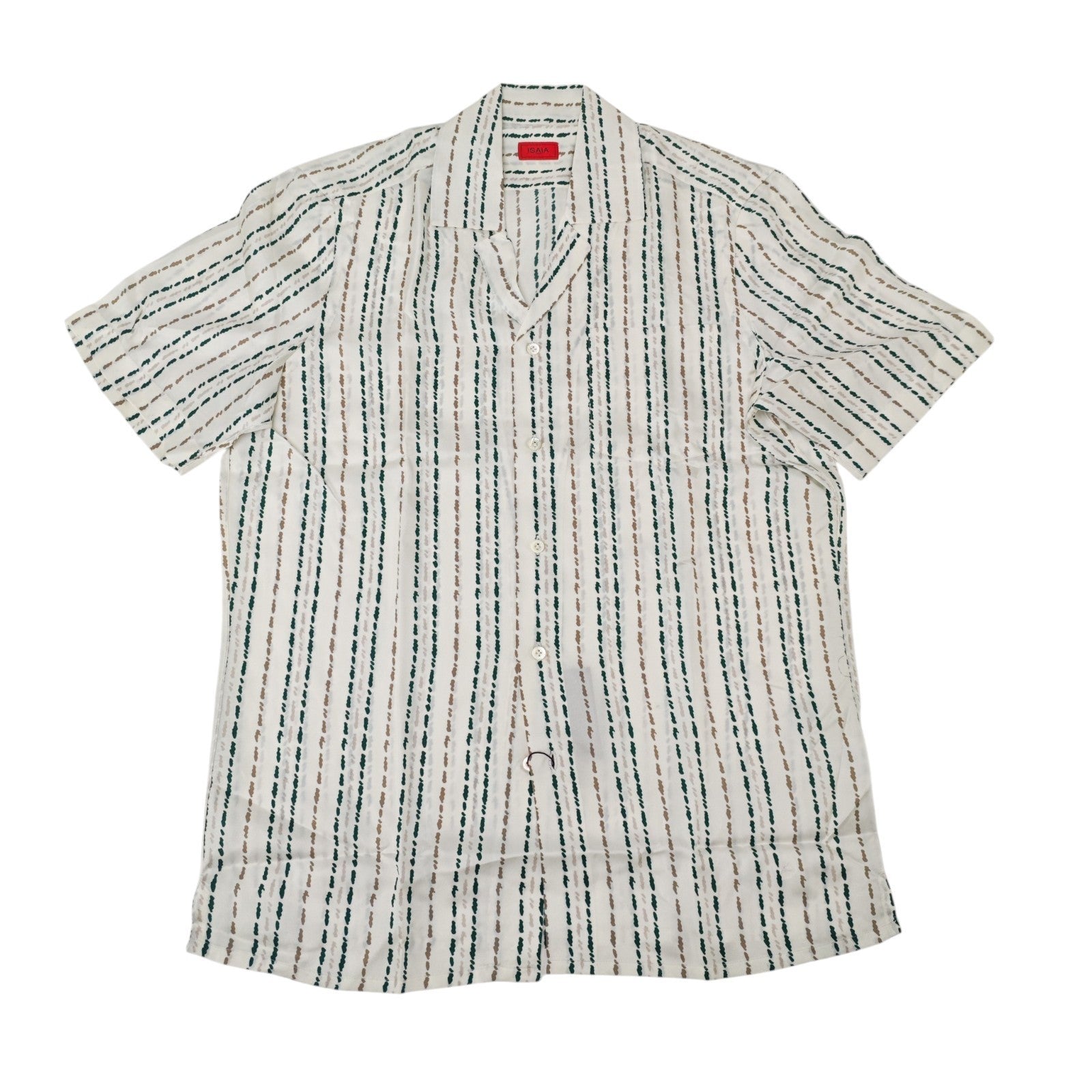 1385$ ISAIA NAPOLI Ivory Camp Collar Shirt Short Sleeve 100% Silk - Relaxed Fit