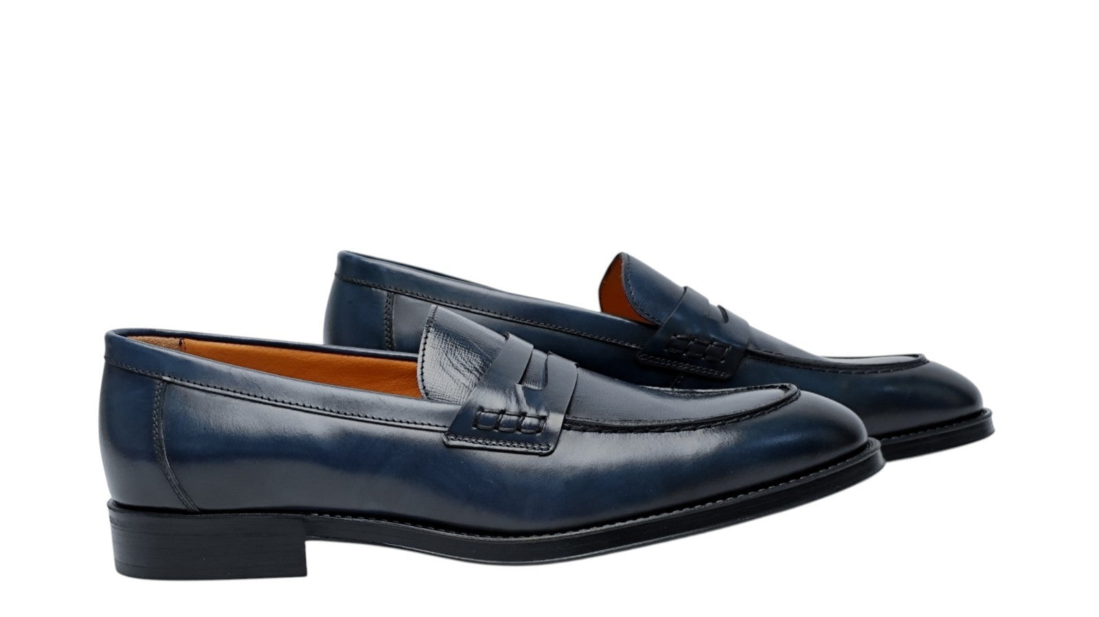 1250$ TESTONI "Salerno" Loafer Shoes Burnished Calf Blue 8 UK / 9 US / 42 IT