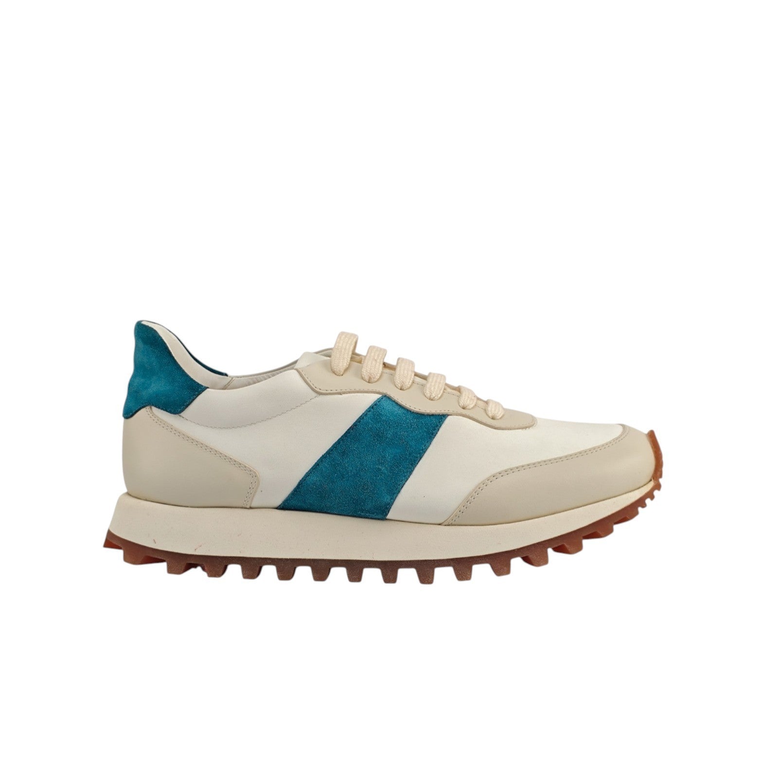 $900 TESTONI BOLOGNA "Como" Sneaker Shoes Sport Calf & Suede Ivory / Blue