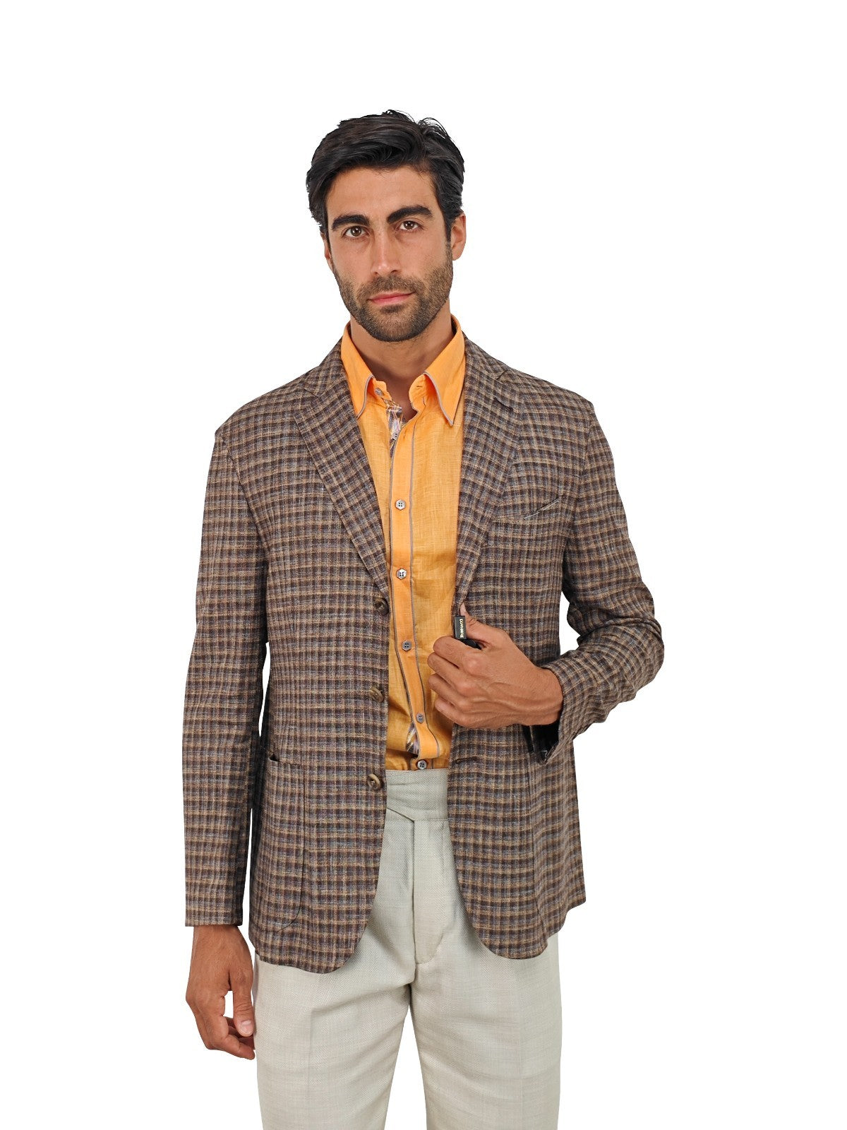 $1950 RUBINACCI NAPOLI Brown Checks Jacket Sport Coat Linen Cotton 40 US / 50 EU