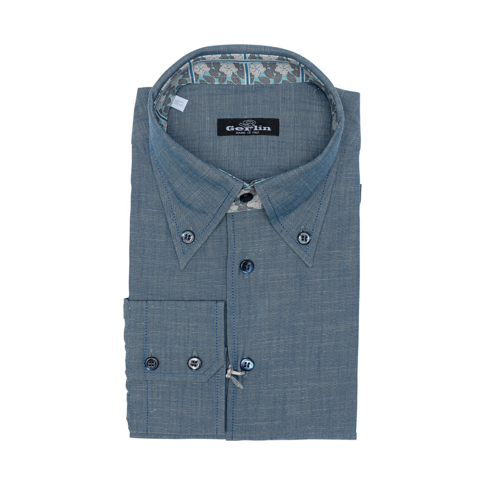 950$ LUXURY GERLIN Shirt Blue West Point Cotton + Silk 16 - 41 6V BIJAN