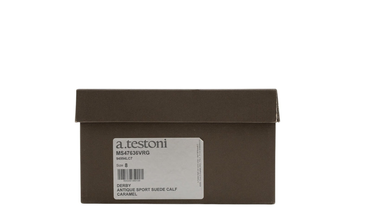 1300$ TESTONI Derby Shoes Antique Sport Suede Calf Caramel 8 UK / 9 US / 42 IT
