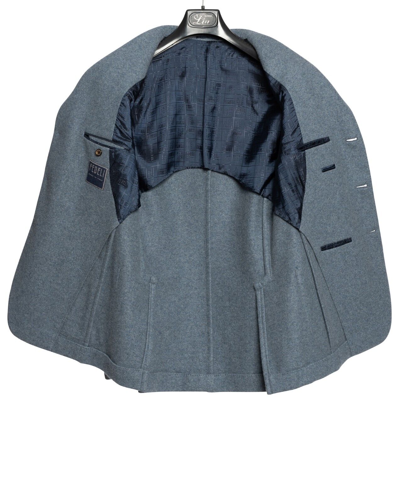 $2800 FEDELI CASHMERE Blue Blazer Jacket 100% Cashmere + Leather 40 US / 50 EU