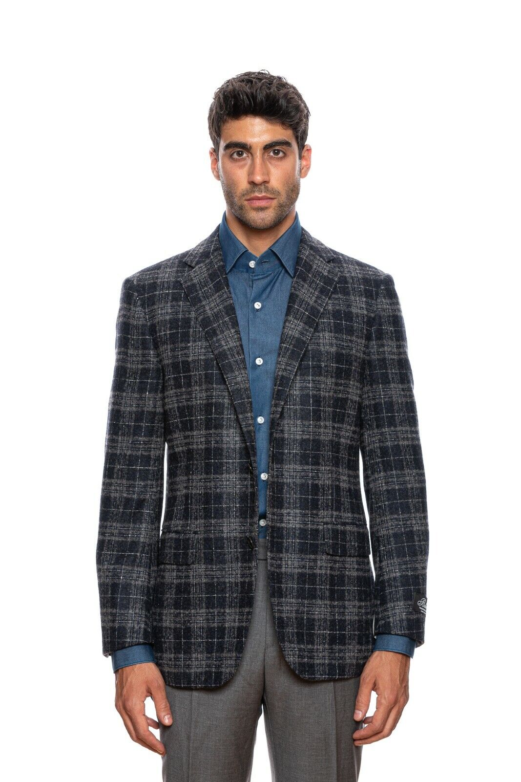 $2395 BELVEST Gray Blue Check Baby Alpaca Wool Jacket 44 US / 54 EU Drop 7R