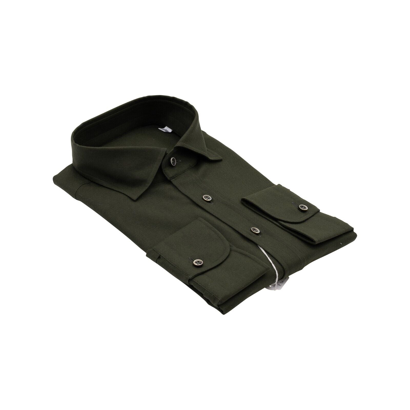 1400$ LUXURY MAROL BOLOGNA  Solid Shirt Green Cashmere / Cotton  15.5 - 39