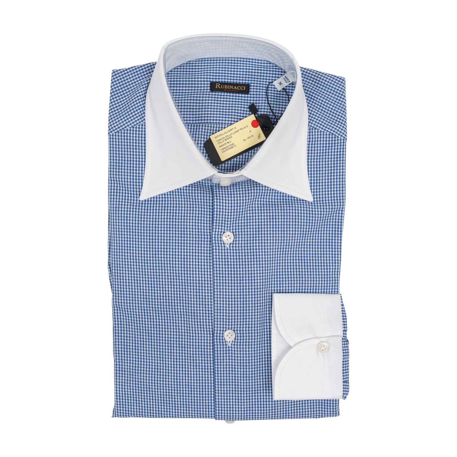 670$ RUBINACCI NAPOLI "Wall Street" Blue Hand-Sewn Point Shirt Cotton Size M