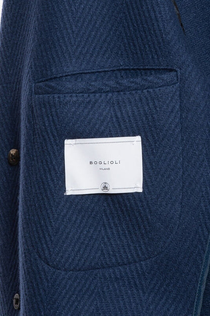 $1950 BOGLIOLI MILANO Blue Overcoat Coat Wool Herringbone 38 US / 48 EU