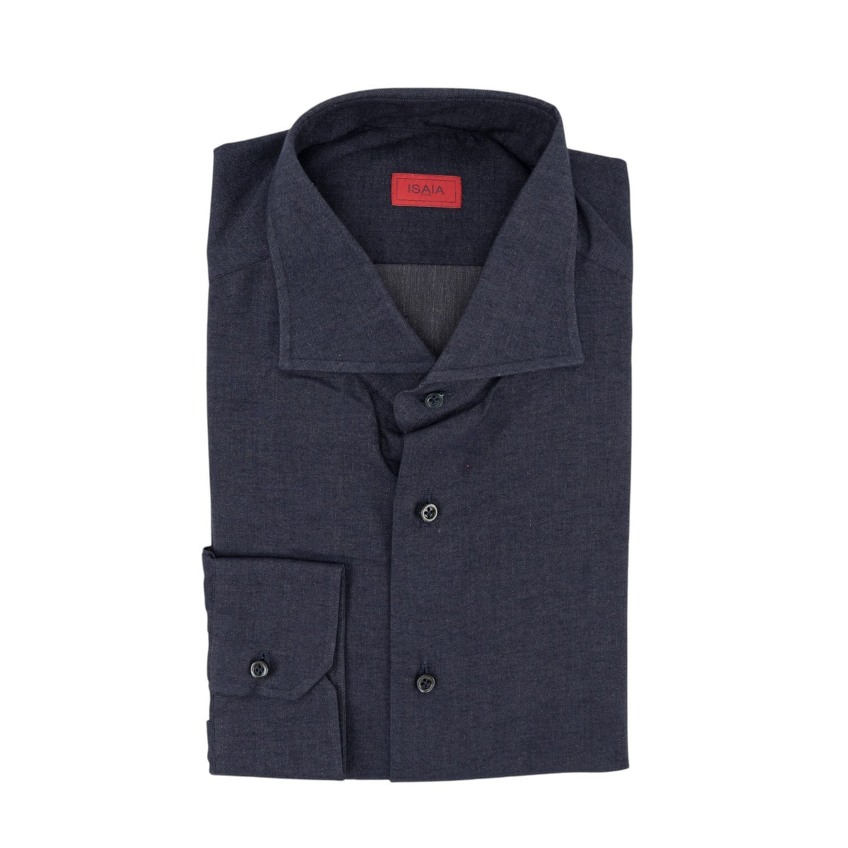 795$ ISAIA "Mix" Dress Shirt Dark Blue Cotton - Cashmere Hand - Sewn 18.5 - 46