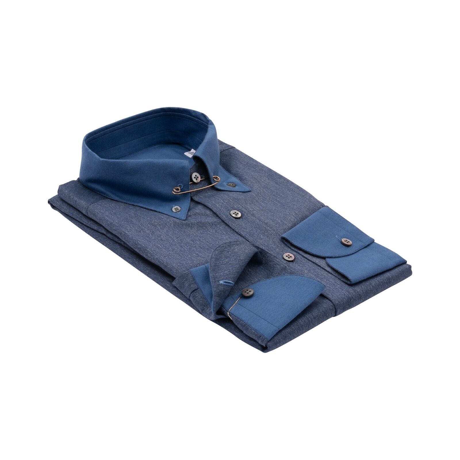 1400$ LUXURY MAROL BOLOGNA Denim Shirt Blue Bicolor 100% Cotton 15.5 - 39