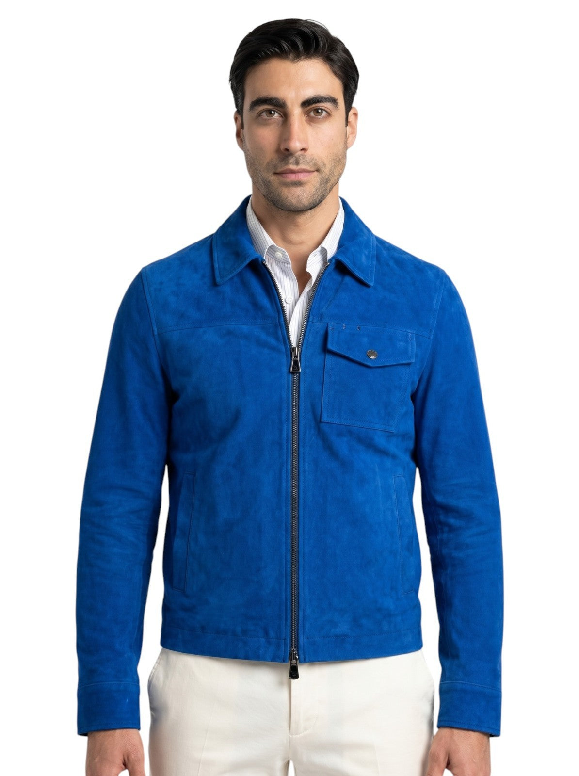 $5650 ISAIA Electric Blue Jacket Suede Lambskin Leather 40 US / 50 EU