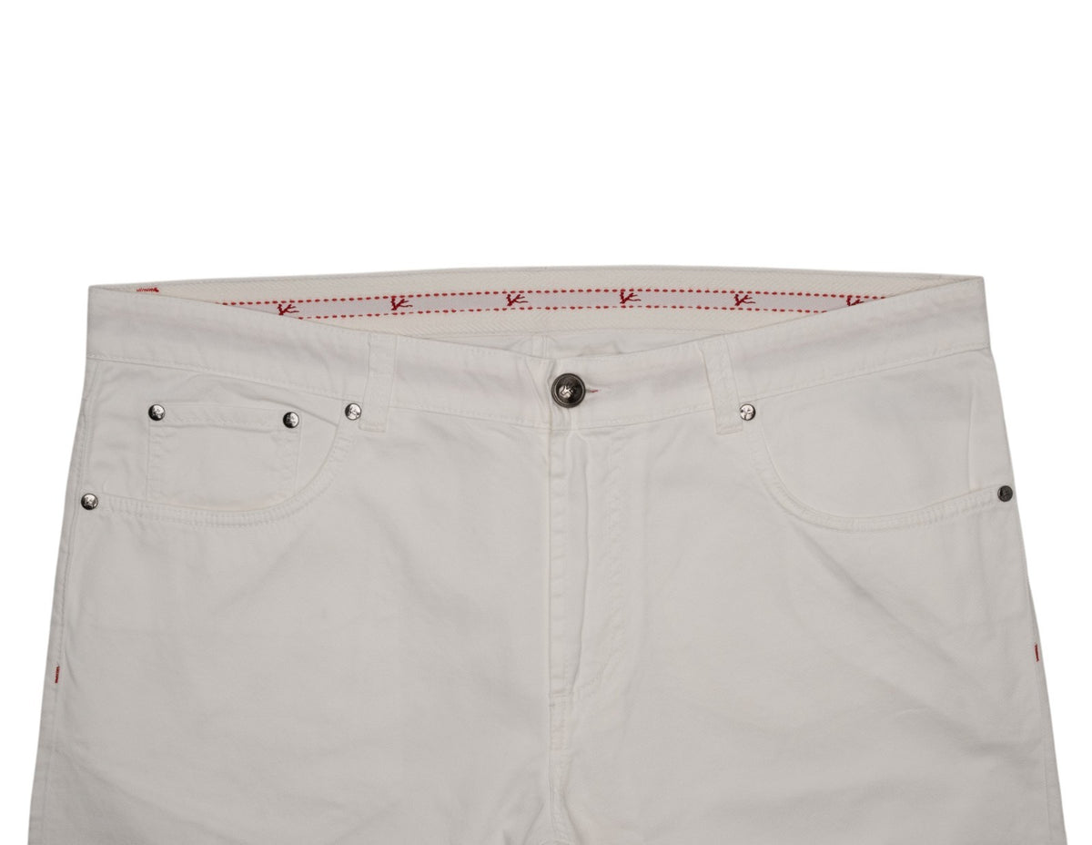 695$ ISAIA NAPOLI White 5 Pockets Jeans Denim Pant Cotton Slim Fit
