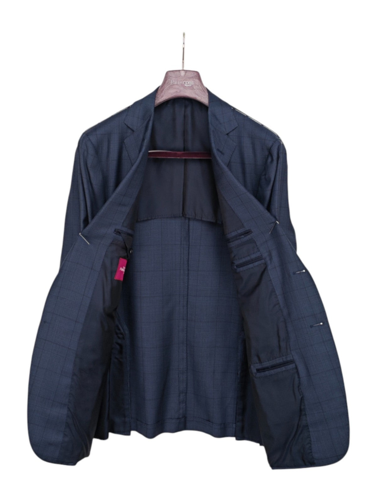 $2500 SARTORIA PARTENOPEA NAPOLI Handmade Blue Check Suit Wool Silk  46 US 56 EU