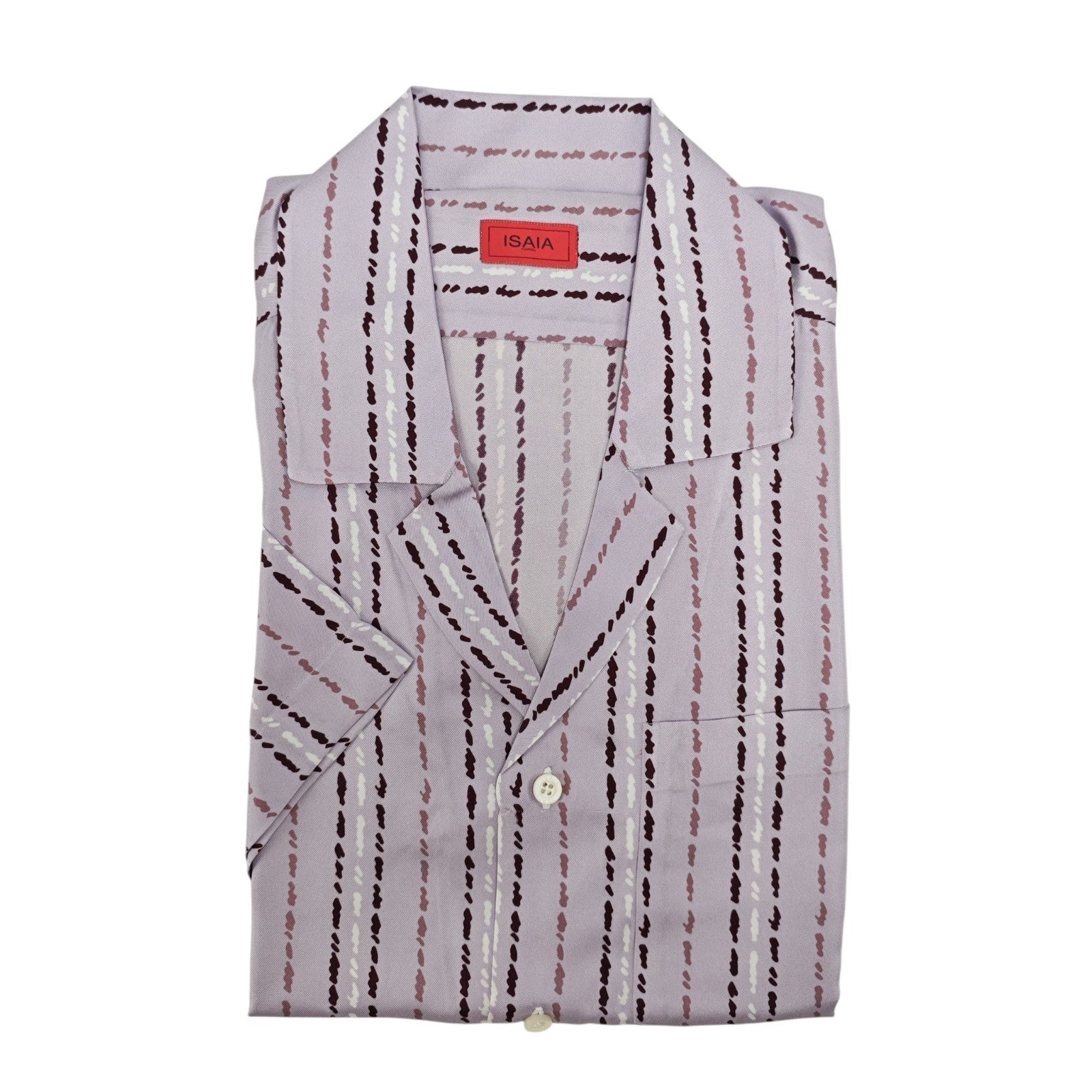 1385$ ISAIA NAPOLI Lilac Camp Collar Shirt 100% Silk  15.75 - 40 - Relaxed Fit