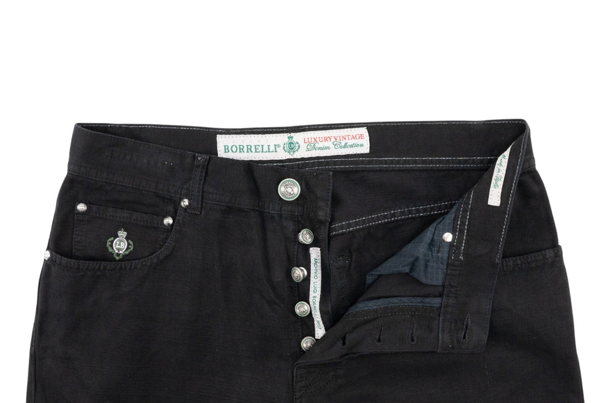415$ LUIGI BORRELLI NAPOLI Black Denim Jeans Pant Cotton Made in Italy
