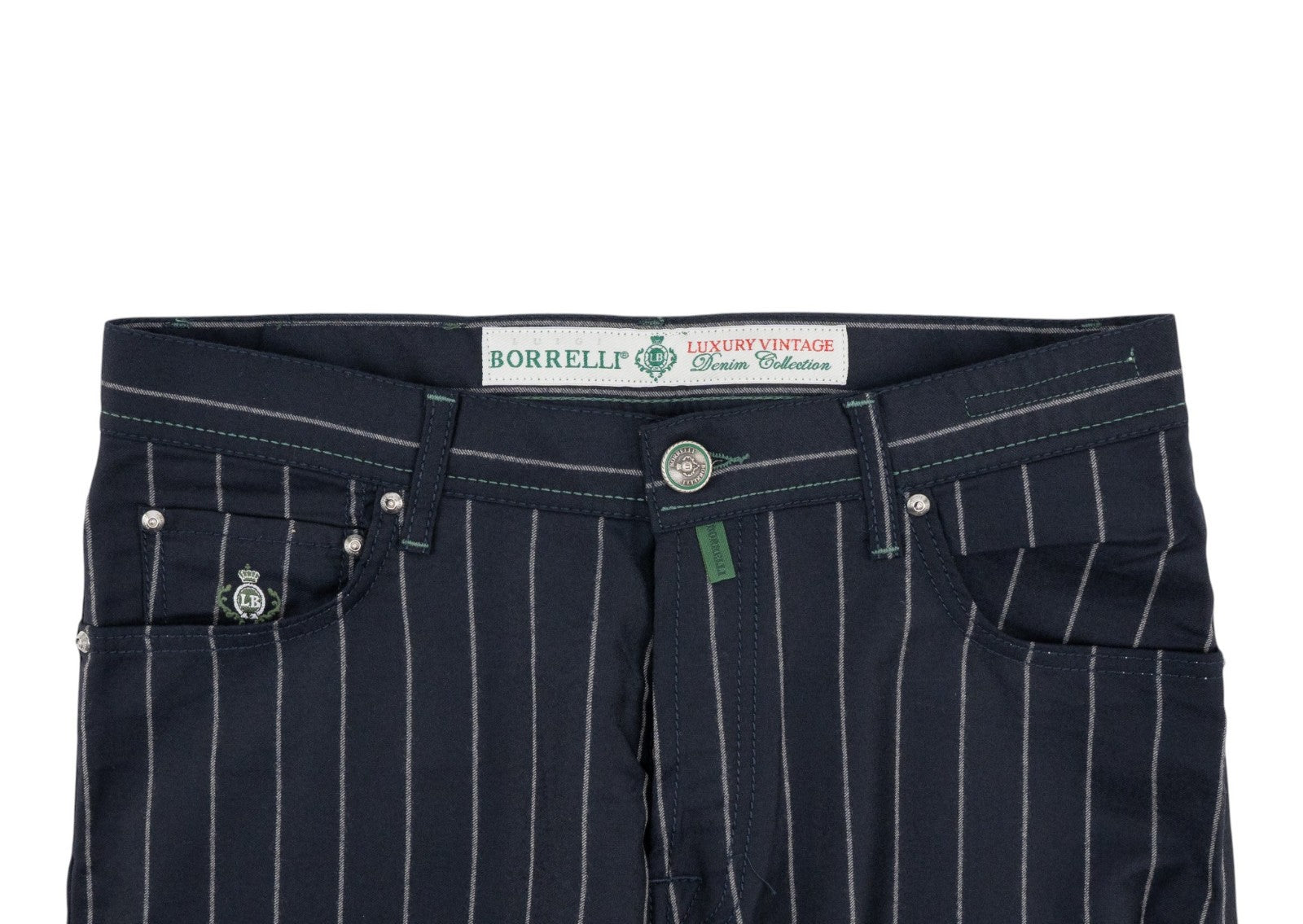 470$ LUIGI BORRELLI NAPOLI Blue Navy Striped 5 Pocket Pant Wool 34 US / 50 EU