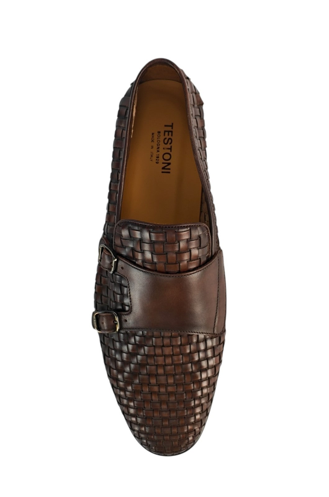 1250$ TESTONI "Tivoli" Brown Unlined Loafer Monk Shoes Woven 8 UK / 9 US / 42 IT
