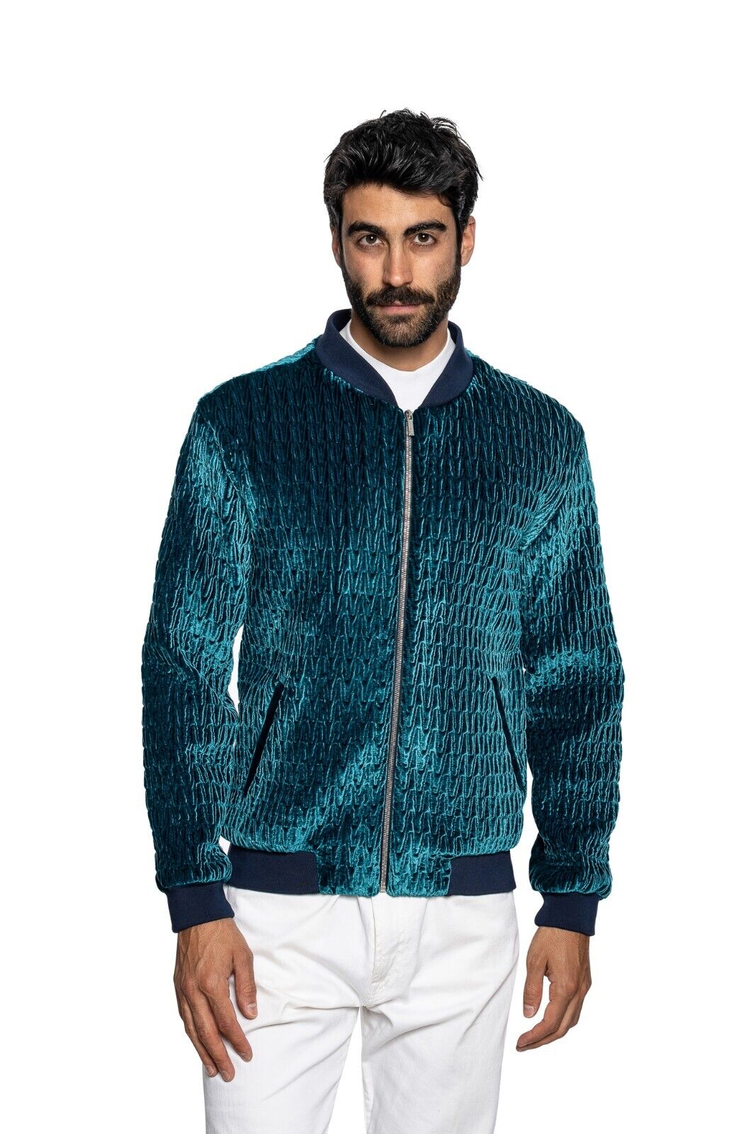 2000$ FABIO CAVIGLIA Bomber Jacket "WOVEN" Corduroy Lining in Silk 40 US / 50 EU