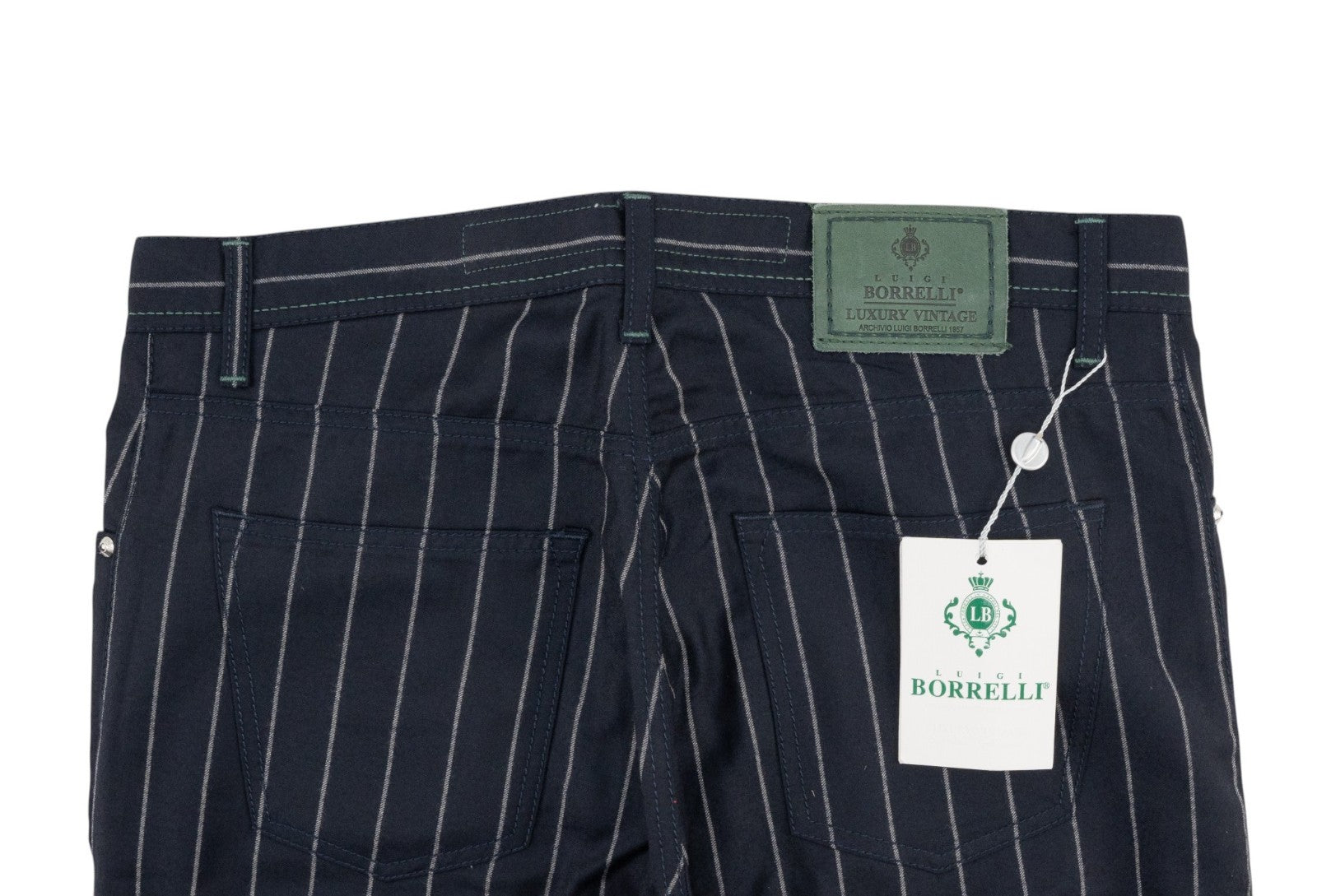 470$ LUIGI BORRELLI NAPOLI Blue Navy Striped 5 Pocket Pant Wool 34 US / 50 EU