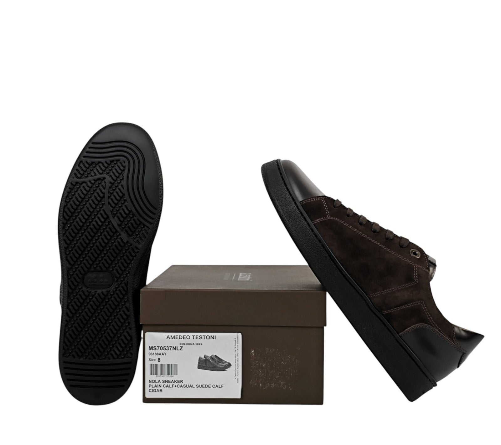 900$ TESTONI "Nola" Brown Sneaker  Plain Calf + Suede  8 UK / 9 US / 42 IT