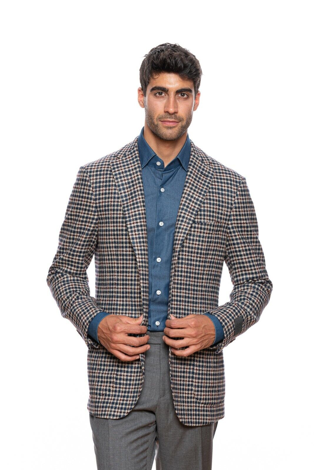 $2085 BELVEST Wool Silk Check Jacket Blazer 40 US / 50 EU Drop 7R   F/W 2018