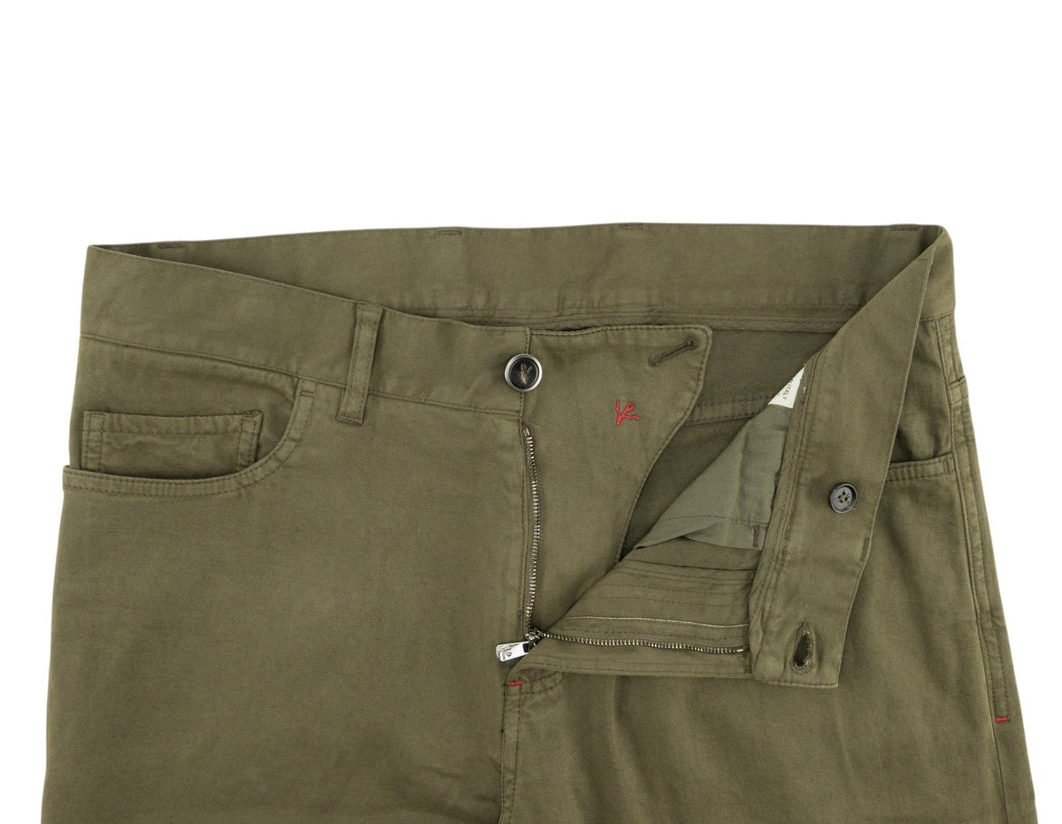 850$ ISAIA NAPOLI Green Army Chino Pant Cashmere Cotton Regular Fit 32 US  48 EU