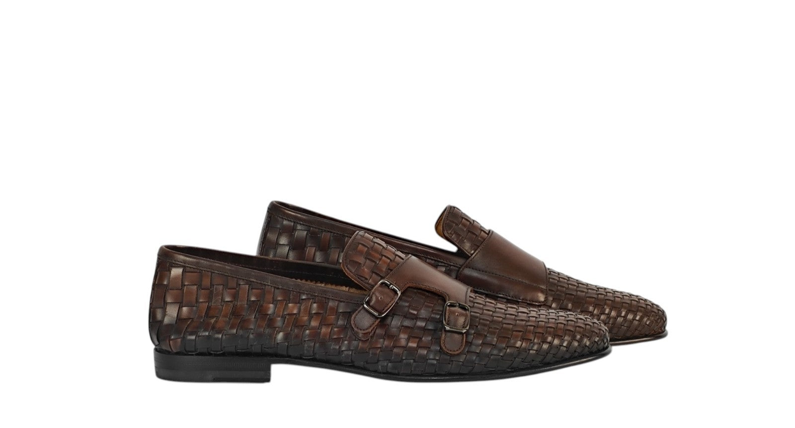 1250$ TESTONI "Tivoli" Brown Unlined Loafer Monk Shoes Woven 8 UK / 9 US / 42 IT
