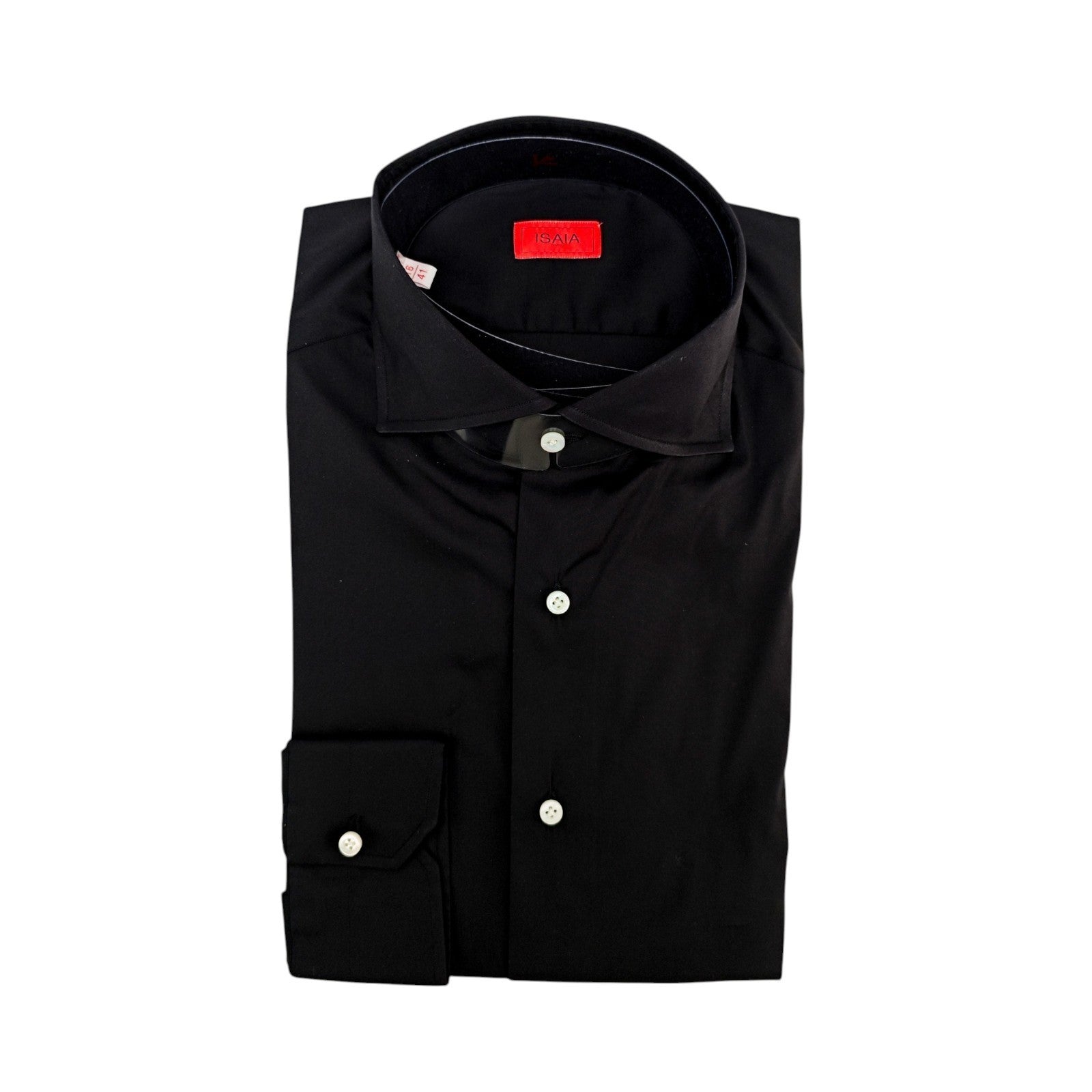 730$ ISAIA NAPOLI "Mix" Black Dress Shirt Hand-Sewn Fine Stretch Cotton Comfort
