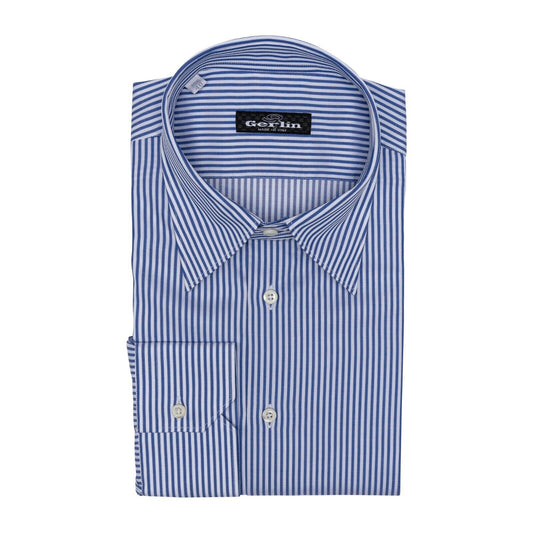 690$ LUXURY GERLIN Shirt Striped Blue Twill Cotton 15.75 - 40 3O ZILLI