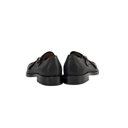 1250$ TESTONI Black Double Monk Shoes Saffiano Soft Calf 8 UK / 9 US / 42 IT