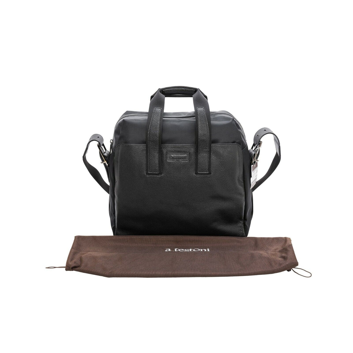 $629 a.Testoni Bologna Pc Case / Backpack Black Karibu Calf + Fabric Luxury