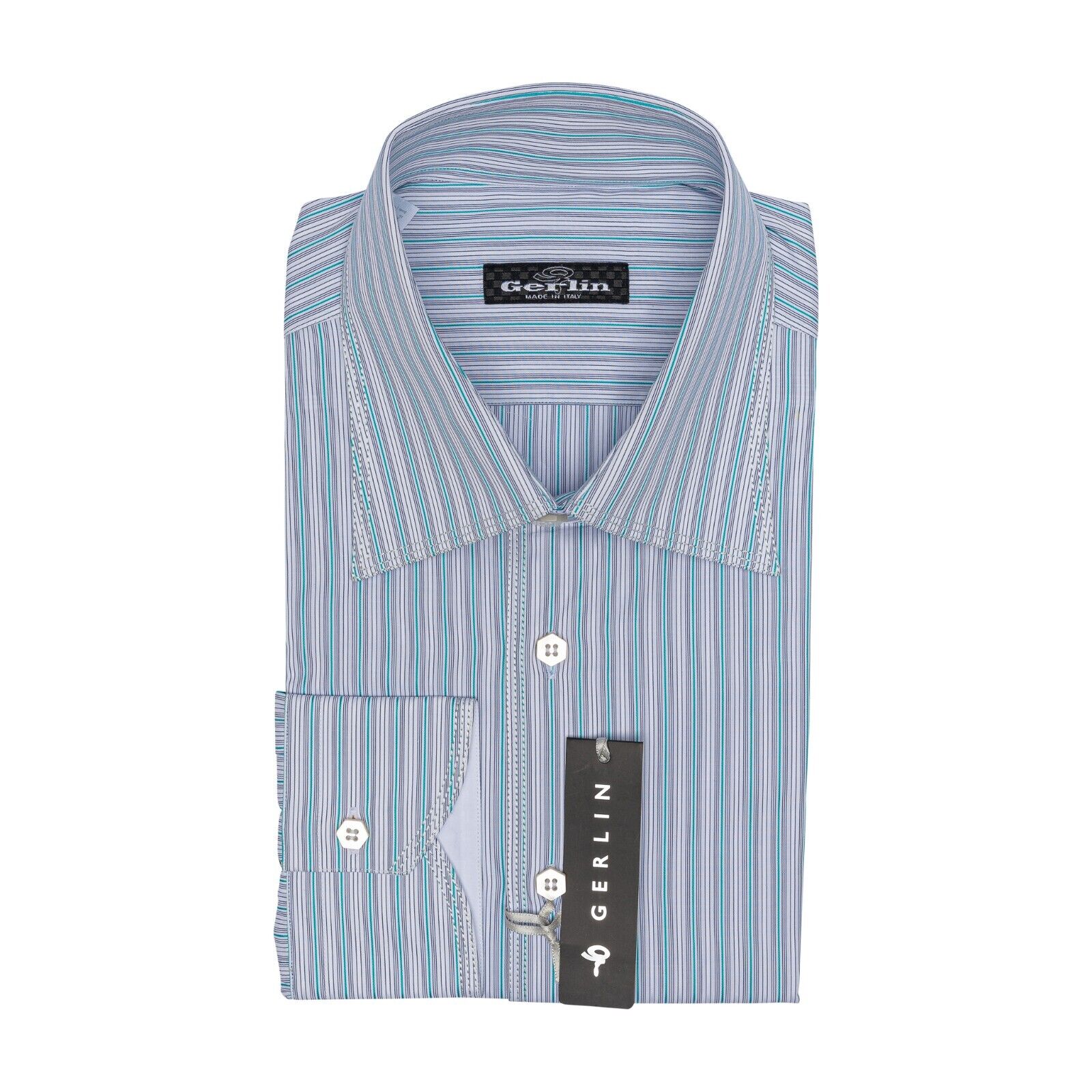 690$ LUXURY GERLIN Shirt Striped Triple Stitched Cotton 16 - 41 1R ZILLI