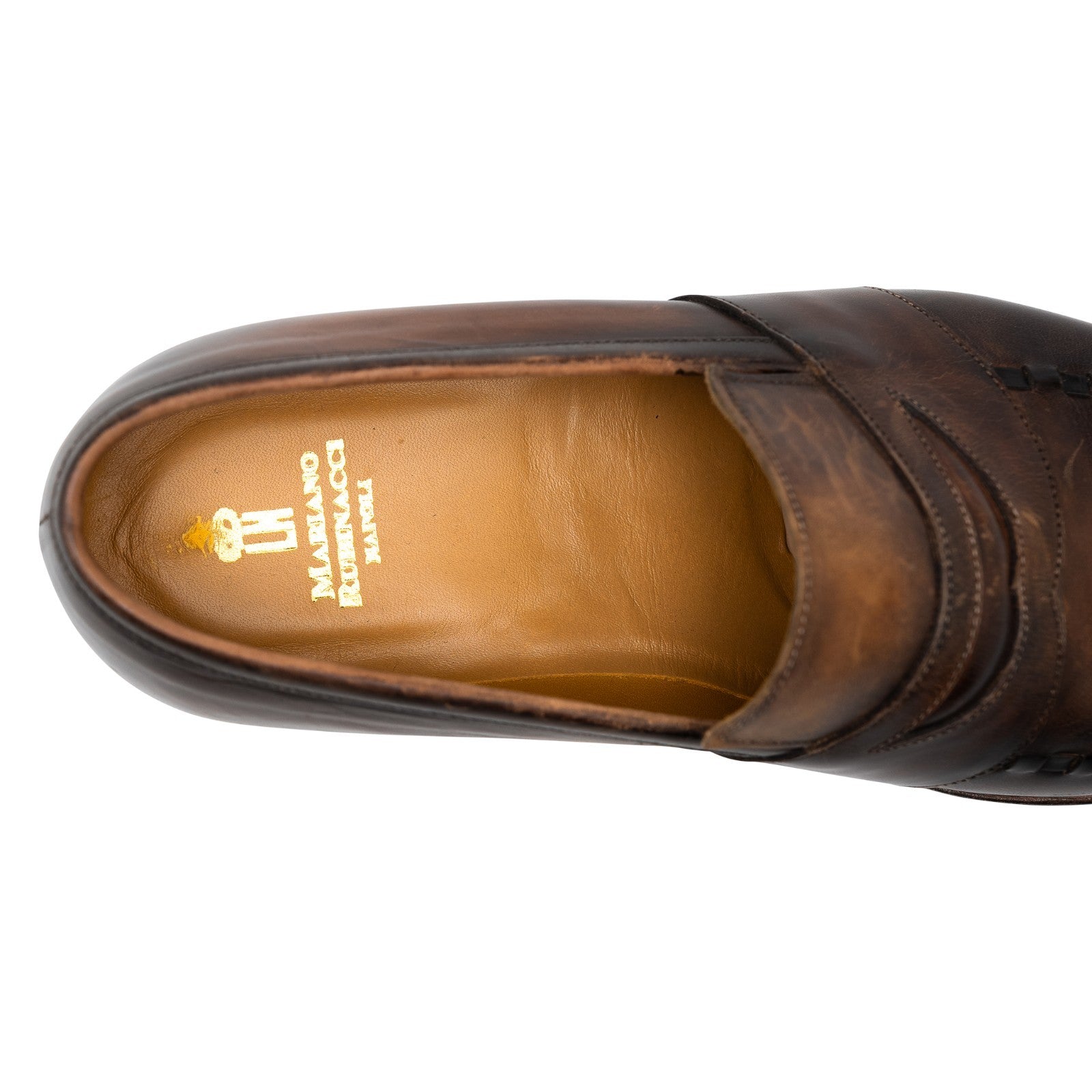 1200$ RUBINACCI Tamponato Brown Leather Goodyear Penny Loafers Mocassin Shoes