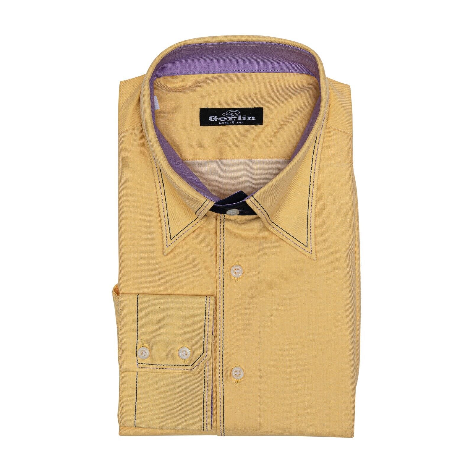 690$ LUXURY GERLIN Shirt Yellow ALUMO Cotton Point Collar 16-41 5S BIJAN