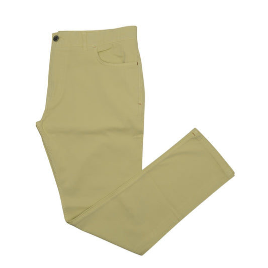690$ ISAIA NAPOLI Yellow 5 Pocket Pant Twill Cotton Regular Fit 38 US / 54 EU