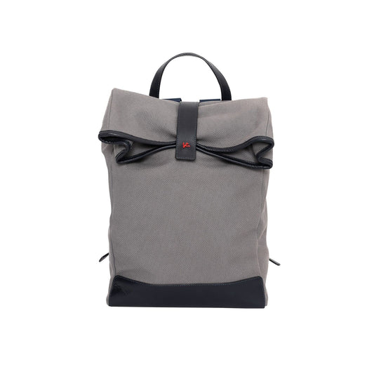 $2300 ISAIA NAPOLI Gray / Blue Backpack Softback Casual Bag Leather / Fabric