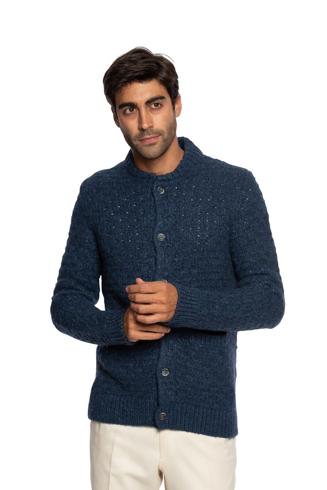 $1600 FEDELI CASHMERE Jacket Cardigan Thick 100% Open Cashmere Blue 40 US  50 EU