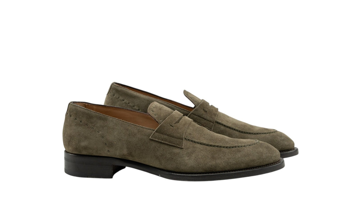 ISAIA NAPOLI Green Suede Penny Loafer Shoes Leather Sole 10 UK / 11 US / 44 IT