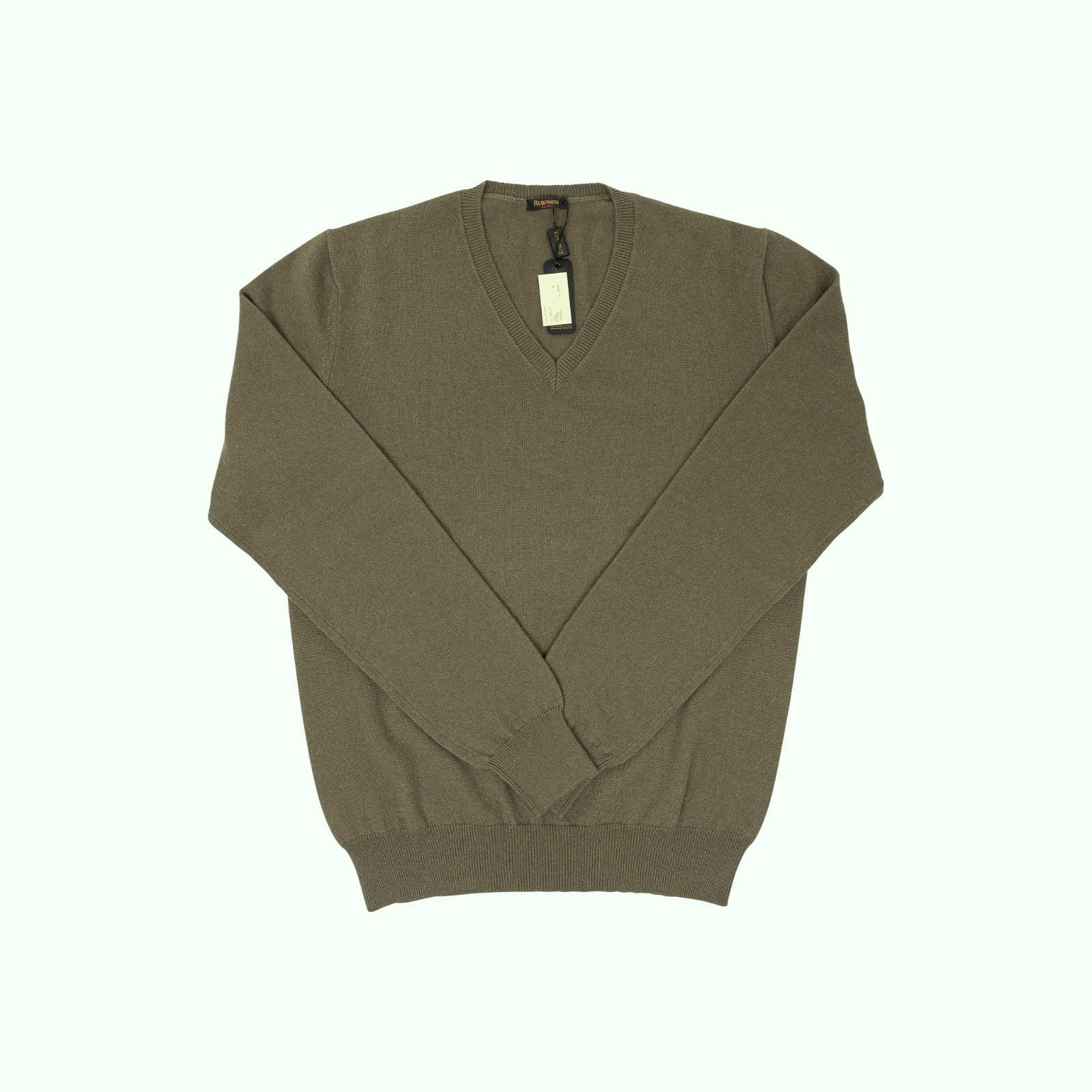 750$ RUBINACCI NAPOLI Dark Green Sweater V-Neck 100% Cashmere 38 US / 48 EU