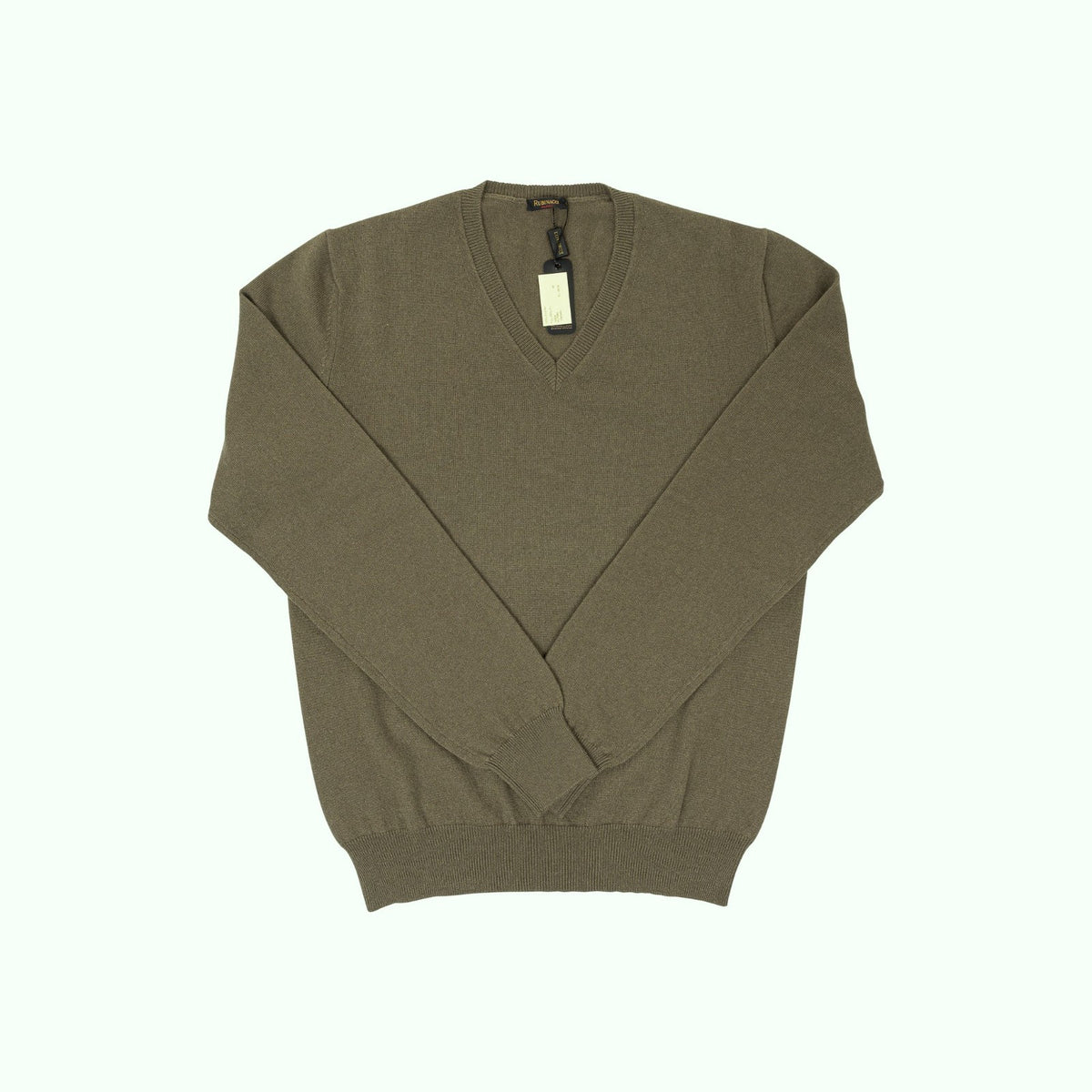 750$ RUBINACCI NAPOLI Dark Green Sweater V-Neck 100% Cashmere 38 US / 48 EU