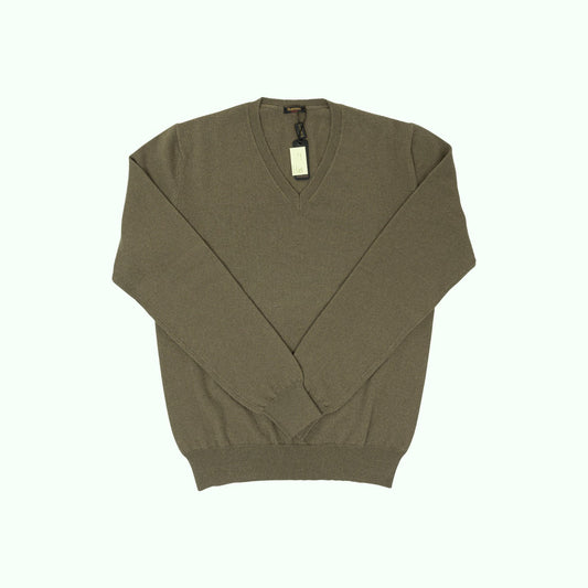 750$ RUBINACCI NAPOLI Dark Green Sweater V-Neck 100% Cashmere 38 US / 48 EU