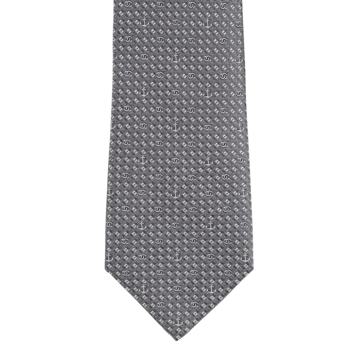 $300 CHANEL PARIS Light Grey Jacquard Tie 100% Silk - Made in Italy