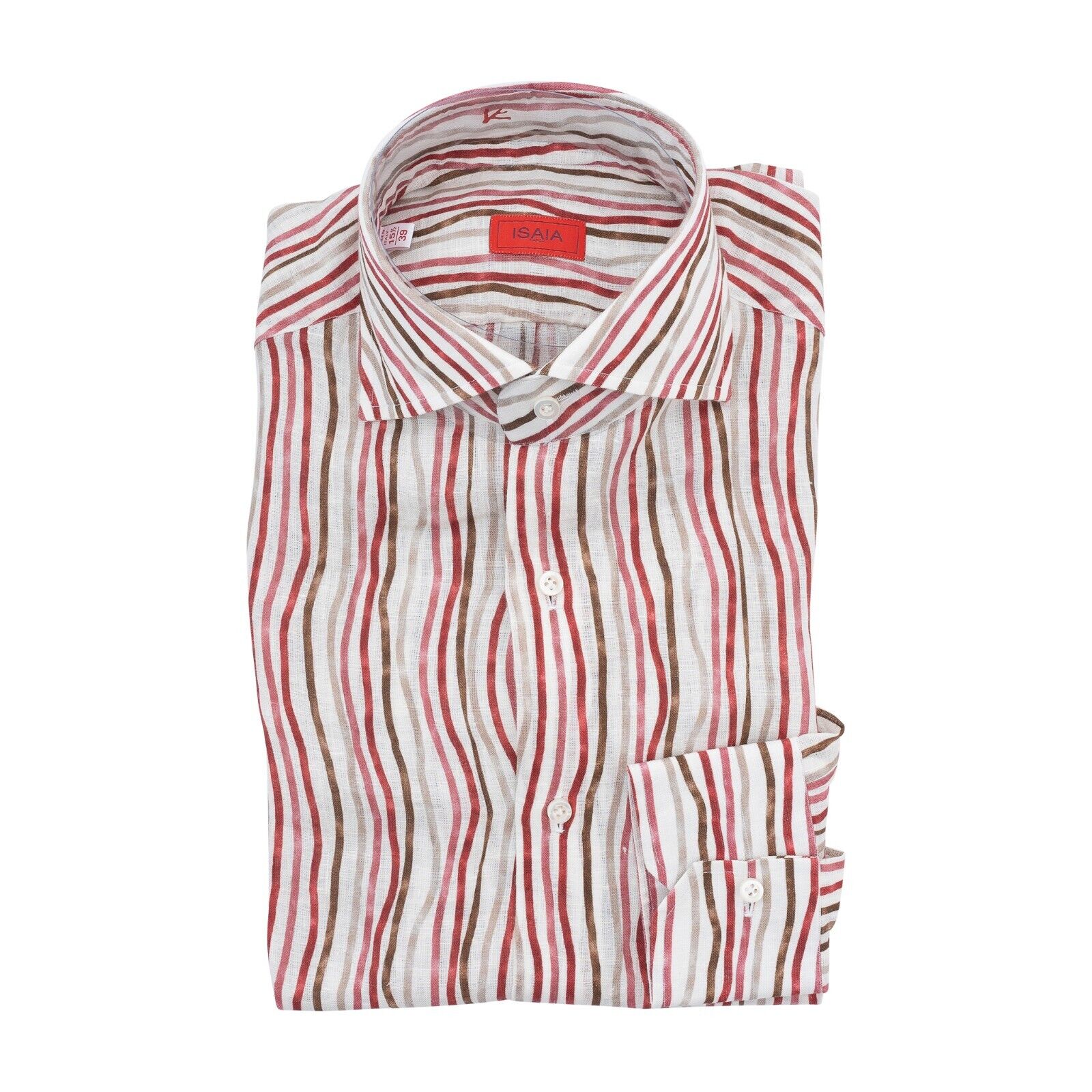 690$ ISAIA NAPOLI Striped Mix Hand-Sewn Casual Shirt 100% Linen 15.5 - 39