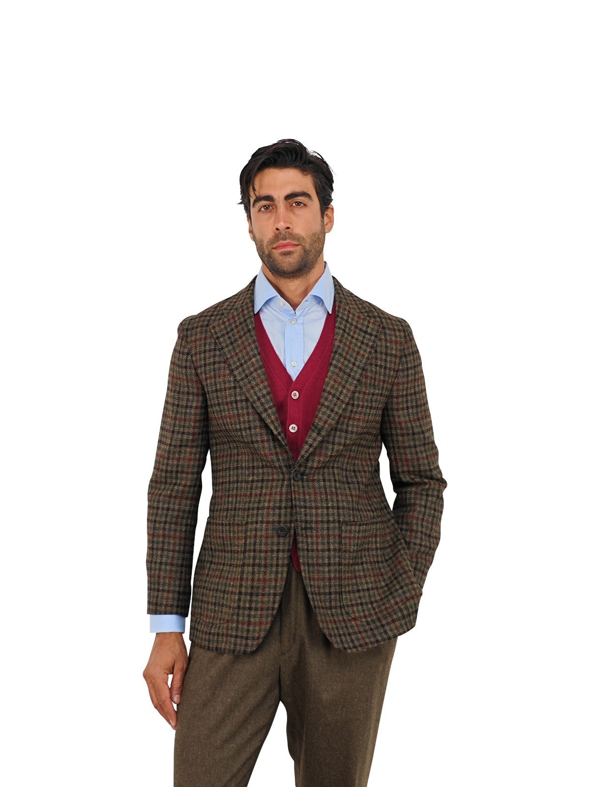 $1690 RUBINACCI NAPOLI Green Brown Checks Jacket English Wool Handmade in Napoli